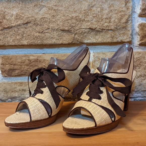 Raymon Tenza Woven Tie Sling Back Sandal Heels 8.5 M - Picture 2 of 8